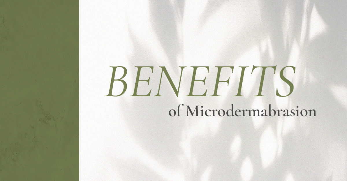 SOUTHGATE_SKIN_CENTER_MICRODERMABRASION_BLOG "BENEFITS of Microdermabrasion" appears over a white, shadowed image alongside a vertical green bar