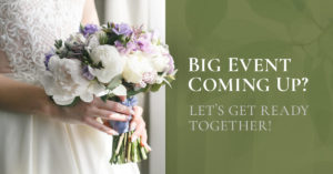 February special! Take up to $50 off laser hair removal Big Event Coming Up? Let's Get Ready Together! - picture of a wedding bride standing with flower bouquet