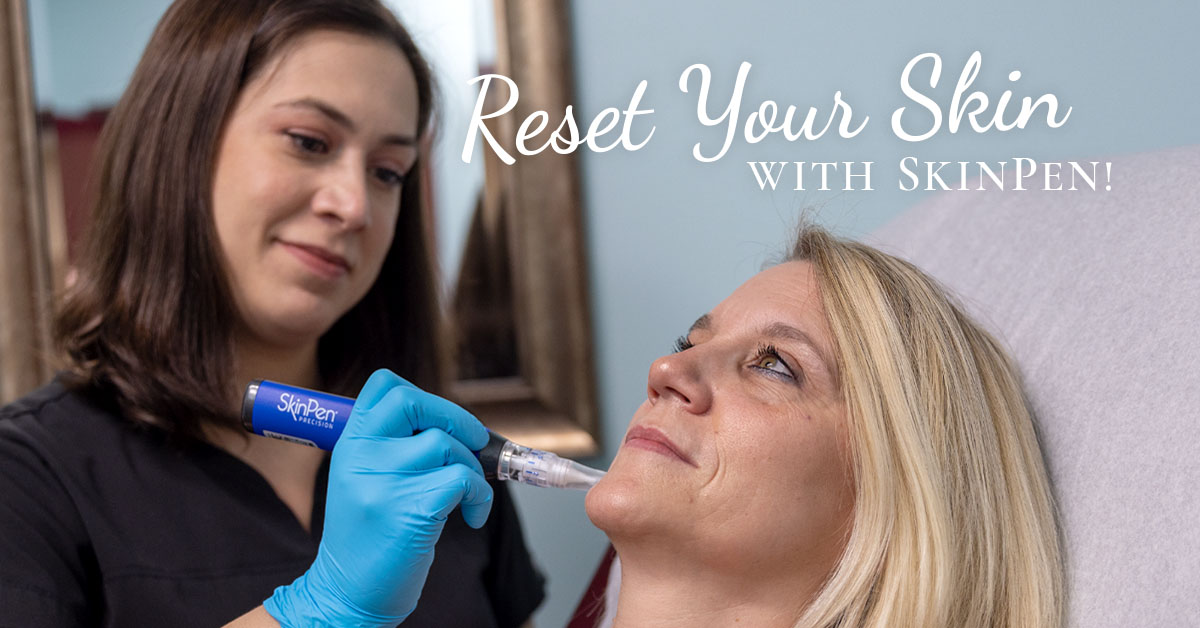 Skin Center at Southgate_Skin Pen Reset your skin with SkinPen! Image: A Skin Center professional applies a SkinPen to a satisfied patient.