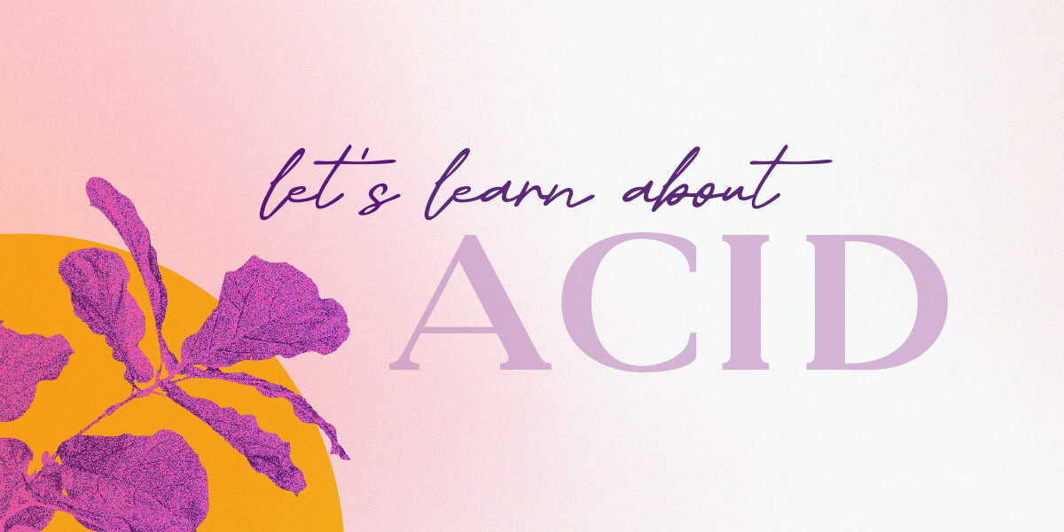 SOUTHGATE_SKIN_CENTER_1200x6281 The Skin Center: "let's learn about ACID" Image: a purple flower emerges from an orange sun on top of a pink background.