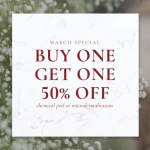 March special! Buy one microdermabrasion or chemical peel, get the second half off The Skin Center: March Special: BUY ONE GET ONE 50% OFF chemical peel or microdermabrasion
