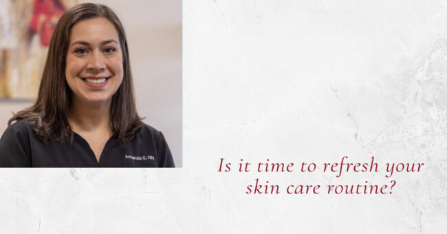 SOUTHGATE_SKIN_CENTER_1200x628_Amanda The Skin Center: Is it time to refresh your skin care routine? Image (top left): A brunette female skin care expert, Amanda, smiles into the camera.