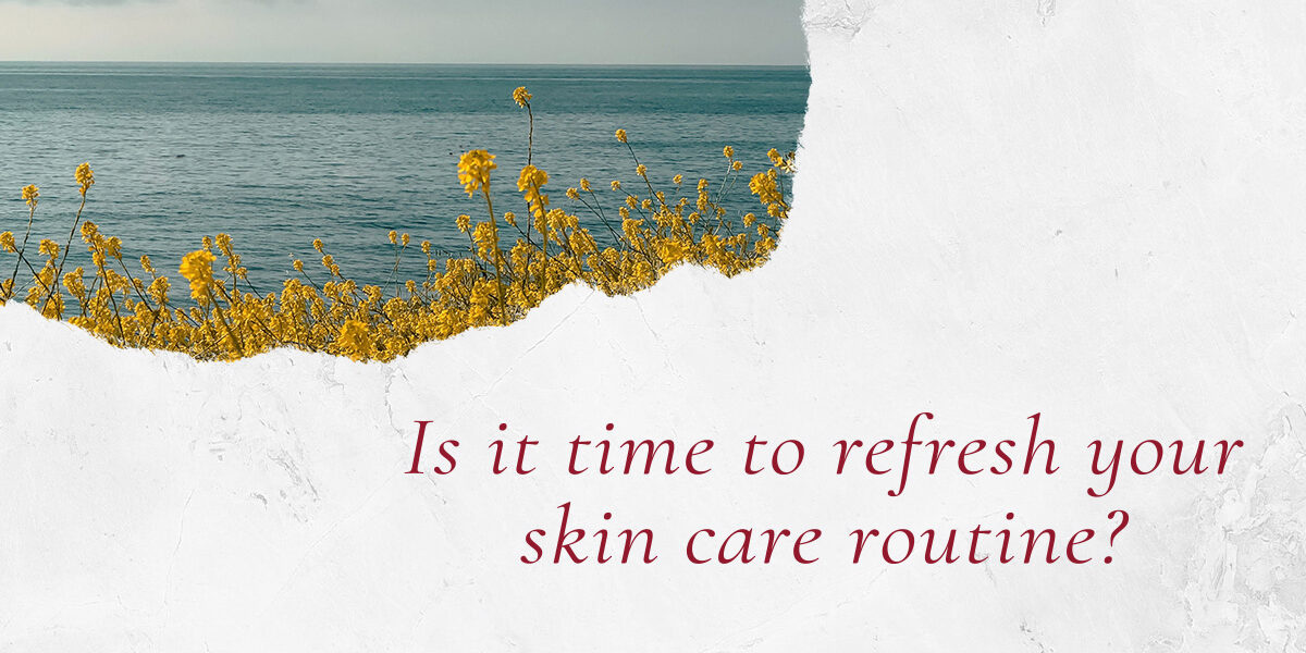 SOUTHGATE_SKIN_CENTER_1200x628_SKINCARE_ROUTINE The Skin Center: Is it time to refresh your skin care routine? Image (top left): A pastoral scene of yellow flowers in front of the ocean.