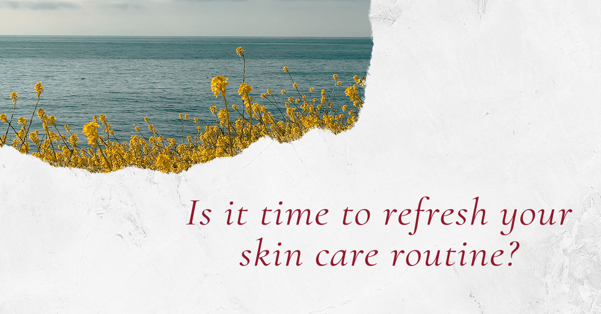 SOUTHGATE_SKIN_CENTER_1200x628_SKINCARE_ROUTINE The Skin Center: Is it time to refresh your skin care routine? Image (top left): A pastoral scene of yellow flowers in front of the ocean.